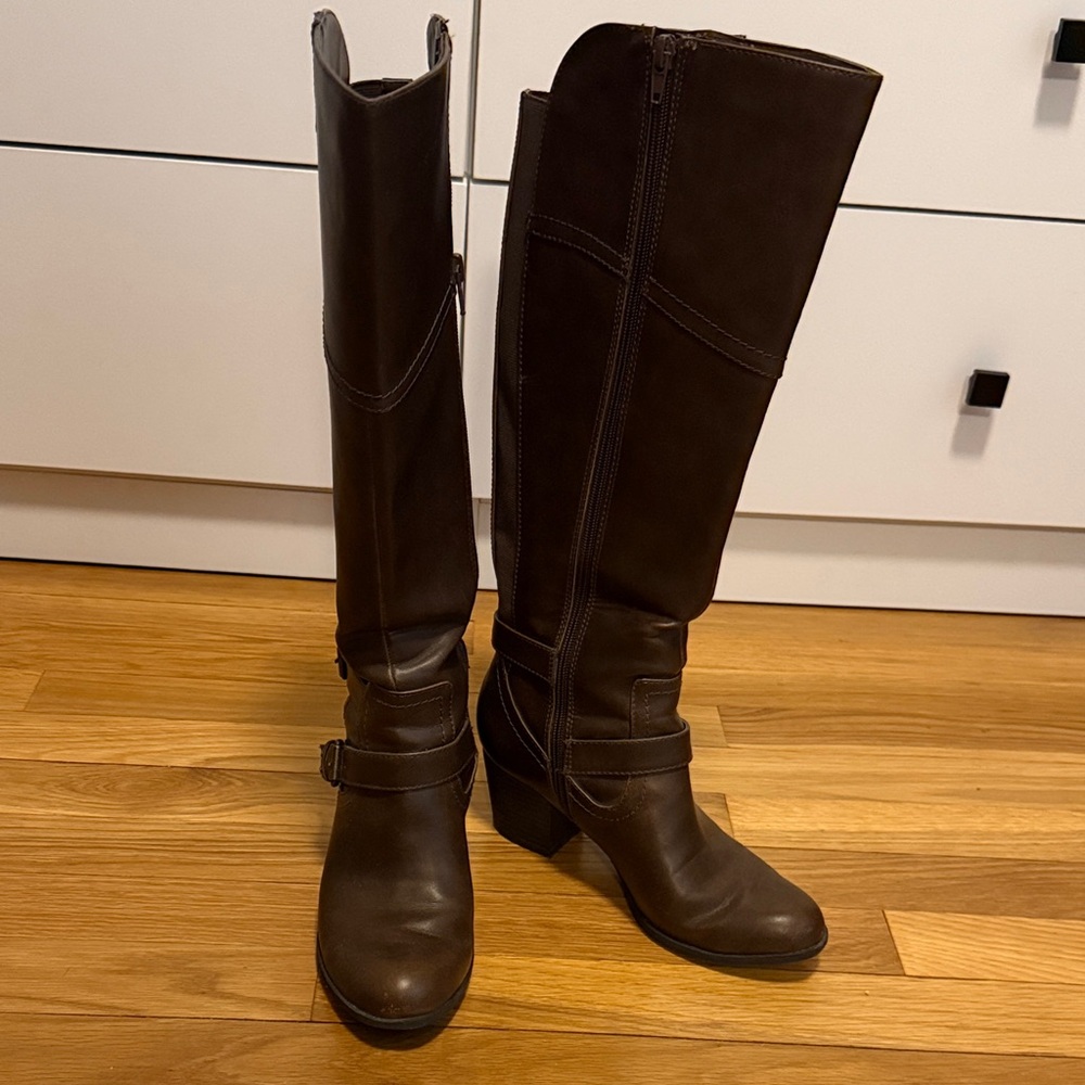 Indigo Dark Brown Knee high  Riding Boots with Buckle